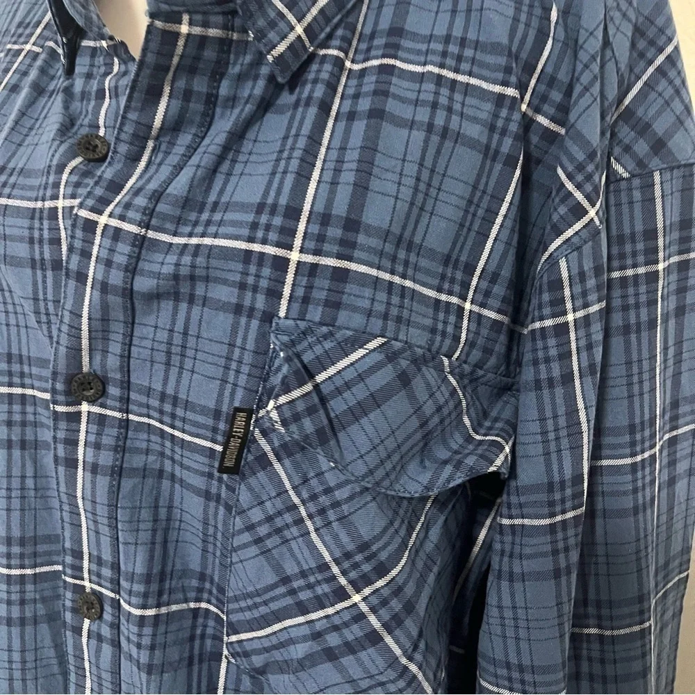 Harley-Davidson Men’s 4XL Long Sleeve Button Down Snap Collar Plaid Shirt EUC - Picture 2 of 11